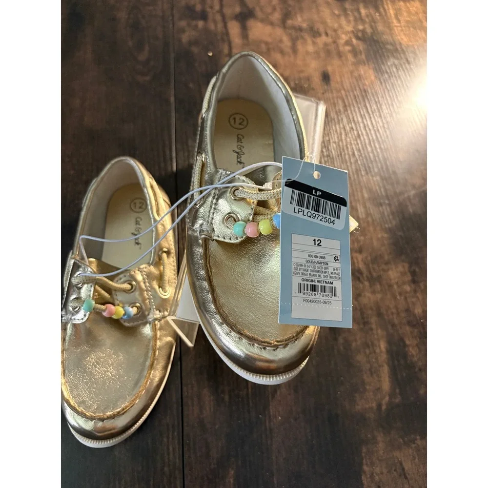 Toddler Girl Hampton Boat Shoes by Cat & Jack Gold Size 12 New With Tags